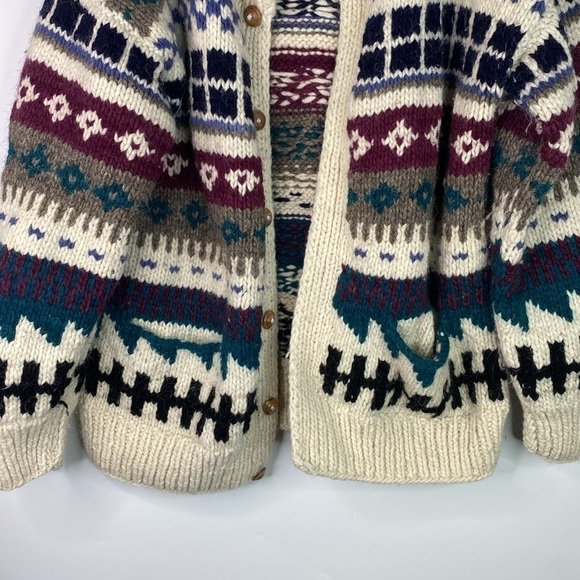 Sweaterman 100% Wool Ecuador Cardigan Sweater L/XL Hand Knit - Picture 3 of 9